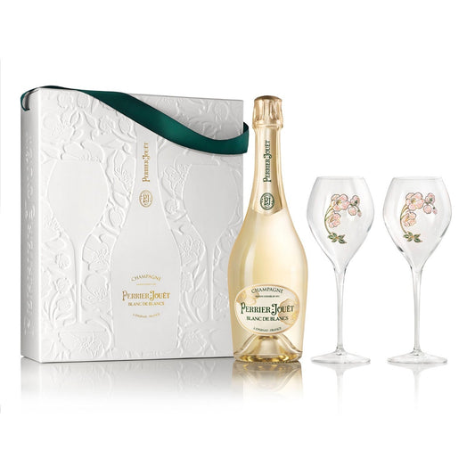Perrier-Jouët Blanc de Blanc NV Champagne Gift Pack with 2 Glasses (750mL) - drinkswithdave